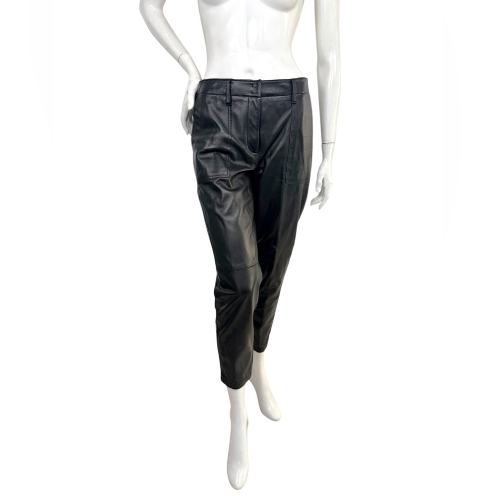 Akris Black Lamb Nappa Leather Cropped Pants Size 4